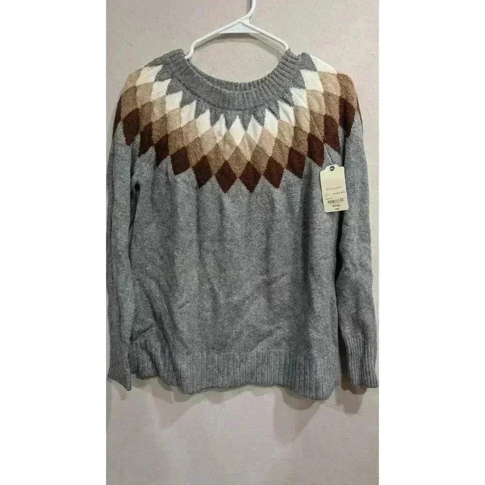 Women's grey St Johns Bay Sweater w/ diamond pattern at collar NEW w/ tags! - Picture 1 of 8